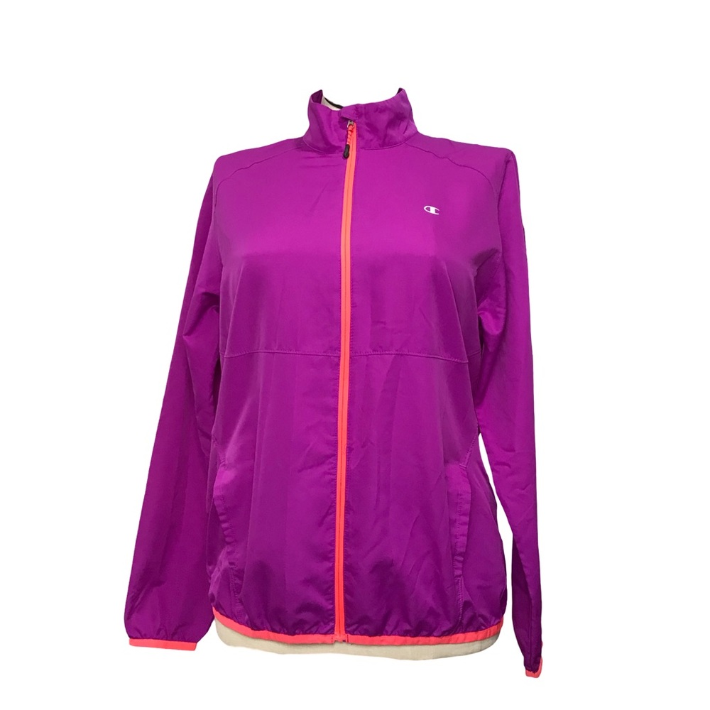 Champion Full Zip Windbreaker Jacket Womens Size L Purple Mock Neck Long Sleeves